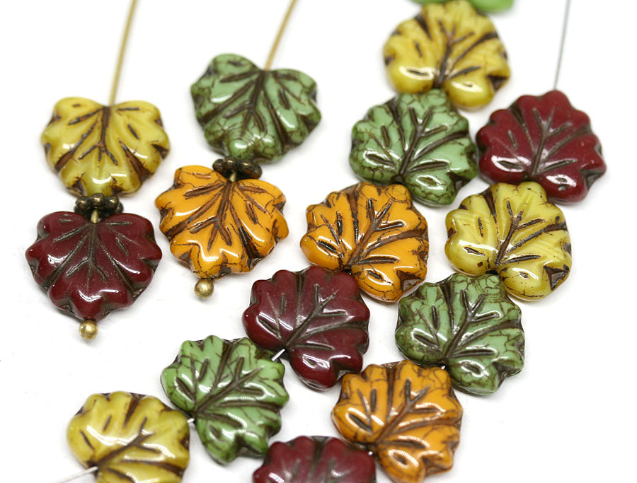 11x13mm Blue brown maple leaf beads - 15pc