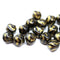 8mm Black Czech glass round baroque beads, gold wash, 20Pc
