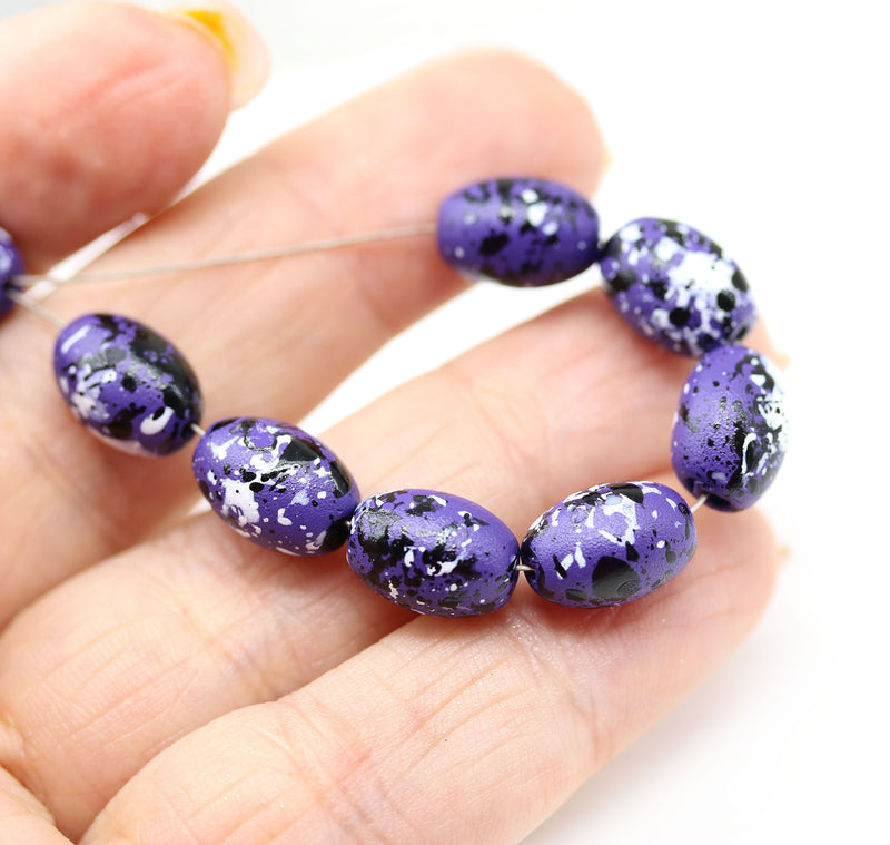12x8mm Purple Czech glass oval beads satin finish, 10Pc
