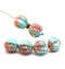 12mm Opal pink green melon czech glass beads, gold wash, 6pc