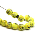 8mm Yellow round czech glass druk pressed beads with ornament, 15Pc