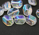 14x10mm Large geometry hexagon clear Czech glass beads, AB finish, 10pc
