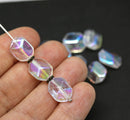 14x10mm Large geometry hexagon clear Czech glass beads, AB finish, 10pc