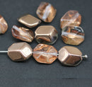 14x10mm Large geometry hexagon bright copper Czech glass beads, 10pc