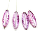 24x9mm Pink long glass beads, oval flat - 4Pc
