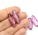 24x9mm Pink long glass beads, oval flat - 4Pc