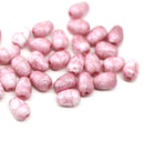 7x5mm White teardrop pink wash czech glass pear beads, 40pc