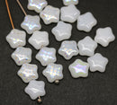 8mm White star Czech glass beads, AB finish, 20Pc
