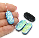 25x12mm Large oval black flat czech glass beads AB finish ornament - 4pc