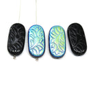 25x12mm Large oval black flat czech glass beads AB finish ornament - 4pc