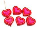 14mm Red heart Czech glass beads - 6pc