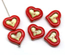 14mm Red heart Czech glass beads - 6pc