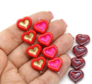 14mm Red heart Czech glass beads - 6pc