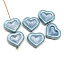 14mm Blue green heart Czech glass beads - 6pc