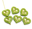 14mm Blue green heart Czech glass beads - 6pc