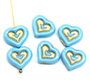 14mm Blue green heart Czech glass beads - 6pc