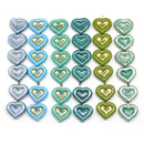 14mm Blue green heart Czech glass beads - 6pc