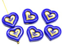 14mm Heart shape Czech glass beads - 6pc