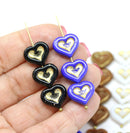 14mm Heart shape Czech glass beads - 6pc