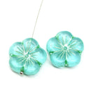 22mm Teal large czech glass flower beads inlays, 2pc