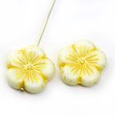 22mm White yellow large czech glass flower beads inlays, 2pc