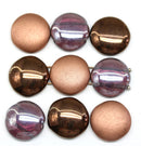 18mm Round cabochon beads Two holes coin dome shape, metallic, 4Pc