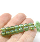 6mm Antique green picasso druk round czech glass bead spacers - 30Pc