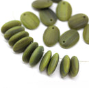 12x9mm Frosted olive green Oval flat drop czech glass beads top drilled - 20Pc