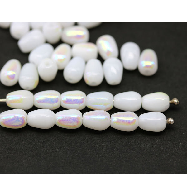 7x5mm White teardrop AB finish czech glass pear beads - 1476