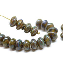 5x8mm Dark green Czech glass beads picasso rondels, 20Pc