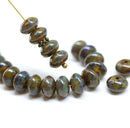 5x8mm Dark green Czech glass beads picasso rondels, 20Pc