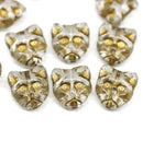 10pc Clear cat head beads, bronze wash Czech glass feline beads