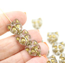 10pc Clear cat head beads, bronze wash Czech glass feline beads
