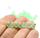 5x7mm Frosted pale green glass drops, seaglass czech teardrop beads, 50pc