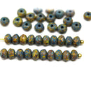 3x5mm Rustic yellow blue rondelle beads, czech glass, 40pc