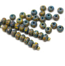 3x5mm Rustic yellow blue rondelle beads, czech glass, 40pc