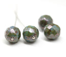 12mm Picasso mother of pearl shine Czech Glass round fire polished beads 4pc