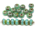 5x7mm Opal green Czech glass rondelle beads picasso finish 20pc