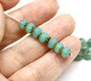 5x7mm Opal green Czech glass rondelle beads picasso finish 20pc