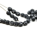 6mm Matte black round fire polished czech glass beads silver flakes, 30Pc