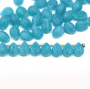 5x7mm Frosted sea blue glass drops, czech teardrop beads - 50pc
