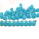 5x7mm Frosted sea blue glass drops, czech teardrop beads - 50pc