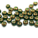 3x5mm Emerald green rondelle Czech glass beads, gold ends - 40pc