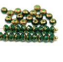 3x5mm Emerald green rondelle Czech glass beads, gold ends - 40pc