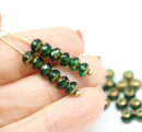 3x5mm Emerald green rondelle Czech glass beads, gold ends - 40pc