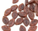 12x7mm Frosted brown leaf beads, czech glass, 30pc