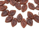 12x7mm Frosted brown leaf beads, czech glass, 30pc