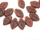 12x7mm Frosted brown leaf beads, czech glass, 30pc