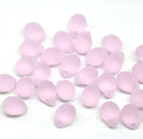 5x7mm Frosted rose pink glass drops, czech teardrop beads - 30pc