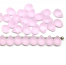 5x7mm Frosted rose pink glass drops, czech teardrop beads - 30pc